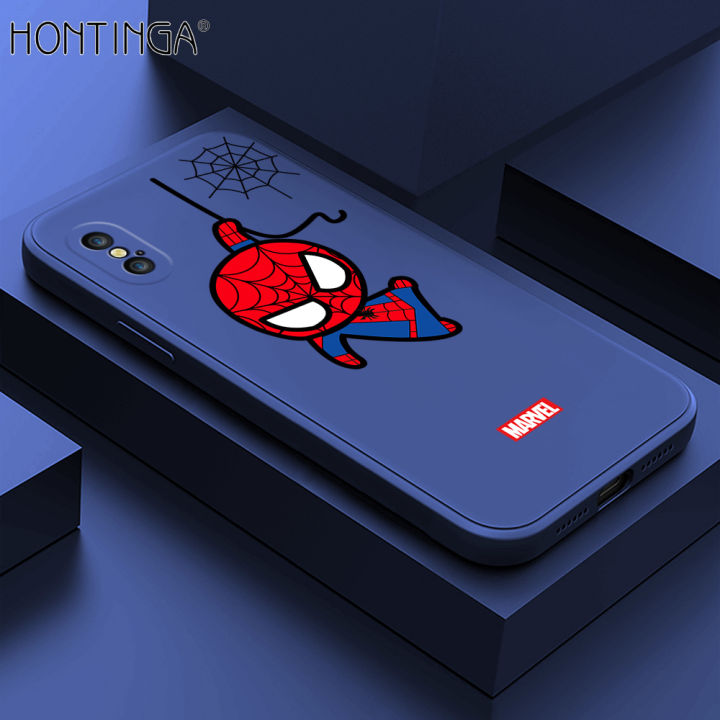 Hontinga for iPhone X XS Back Cover Spiderman Spider Man Phone Case Square Soft Liquid Silicone Mobile Cover