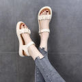 Lightweight Flat Women's Cute Platform Sandals Korean Style Versatile Mid Heel round Head Leisure Soft Bottom Beach Sandals for Students. 