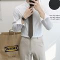 Dongdaemun Striped Shirt Men's plus Size Trend Handsome Hidden Hook Shirt Men's Inner Wear Non-Ironing Striped Shirt Men's Fashion. 