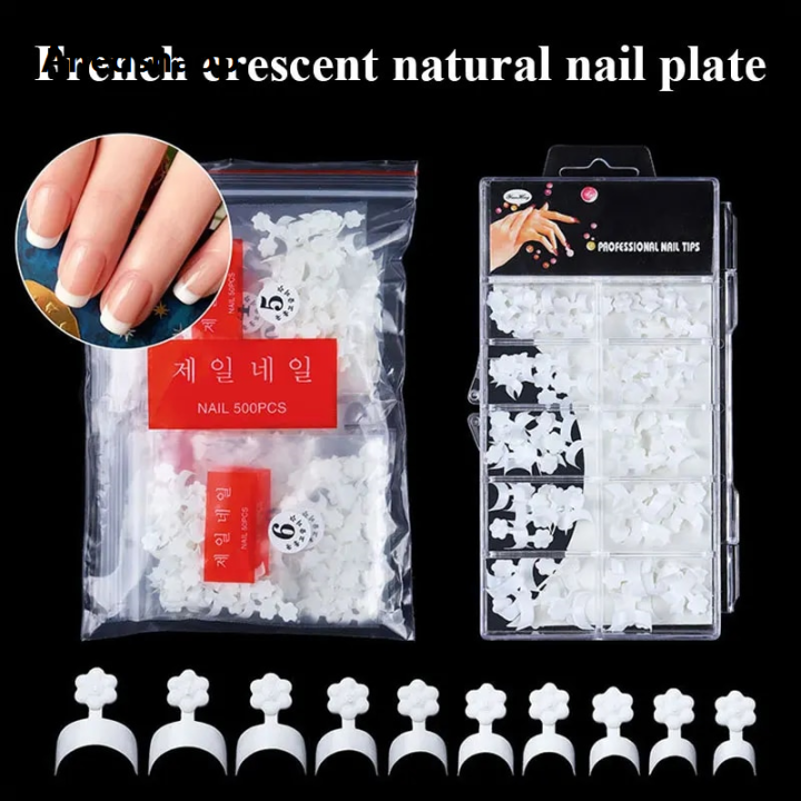Anedshaop 500pcs/bag 100pcs/box New Nail Arts Short Nails White Crescent Profesional Shape Acrylic Nail Tips Half Cover Manicure Salon Tools
