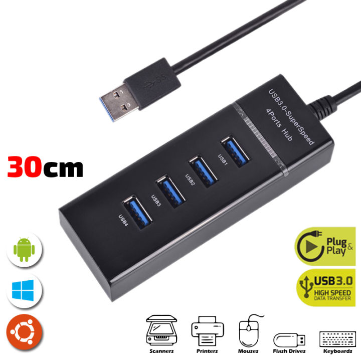 USB Hub 3.0 Super Speed 21Mbps Plug And Play 4 Port