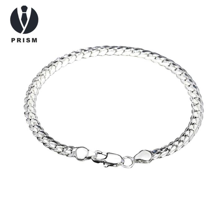 Prism Men Electroplated Bracelet Stylish Unisex Silver Bracelet Perfect Gift for Anniversary Birthday Prom Party Lightweight Alloy Wrist Jewelry Electroplated Polished Bangle Men Jewelry