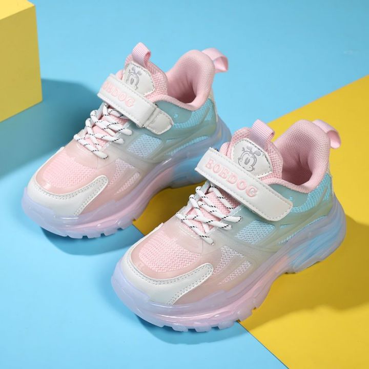 Bobdog Children's Shoes Boys Running Shoes Spring and Autumn New Children's Soft Bottom Breathable Versatile Female Luminous Shoes Dad Shoes