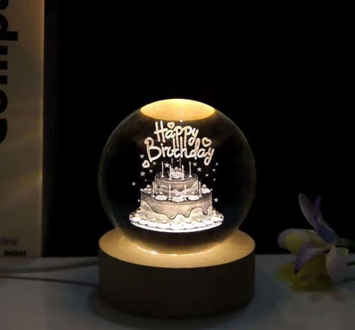 3D Crystal ball Crystal Planet Night Light Laser Engraved Dolphin  Happy Birthday Gift Home Glass Sphere Decoration