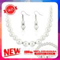 Women Faux Pearls Alloy Necklace Bracelet Earrings Wedding Bridal Jewelry Set. 