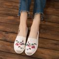 【BestGO】Women LadieFashion Round Toe Flat With Embroir Loafers Casual Canvas Shoes. 