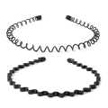 Two (2) Hair Bands for Men and Women (Two Designs), Metal Head Bands Wavy Hair Band, Spring Hair Hoop Black. 