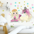 Cartoon pink princess castle unicorn flower wall sticker ballet dancing girl child girl room decoration poster mural sticker. 