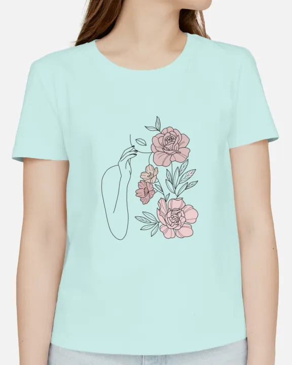Minimal%20Print%20100%25%20Cotton%20Girls%20Women's%20Ladies%20T%20shirts%20Girls%20Cute%20Line%20Art%20Easthetic%20Minimalist%20Girl%20Floral%20Print%20T-shirt%20Top%20Casual%20Tshirt%20-%20Image%203