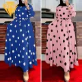 Women Dot Dress Vintage Polka Dot Maxi Dress with Belt Retro A-line Ankle Length Women's Dress Dot Print Dress. 