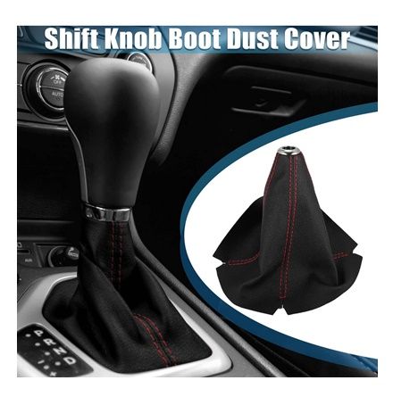 Car Shift Boot Cover Universal Gear Shift Knob Boot Dust Cover Faux Leather Black with Red Line