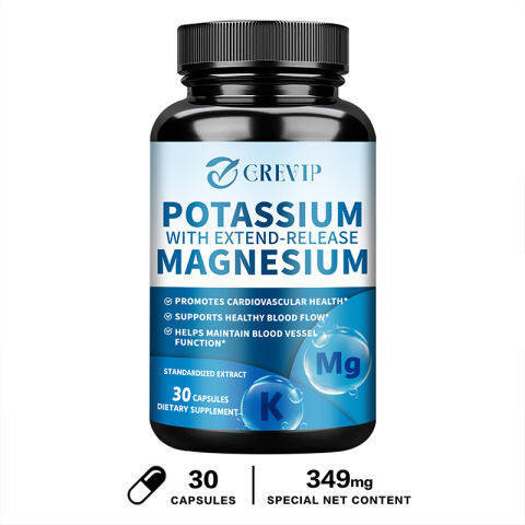 Potassium Magnesium Capsules Supports Nervous & Heart Function Regulate Blood Pressure Muscle Recovery Relax Mood Promote Sleepping, 30 capsules (FROM MALAYSIA)