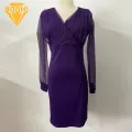 Flattering Figure Dress V Neck Mesh Patchwork Evening Dress for Party Prom Women Dress. 