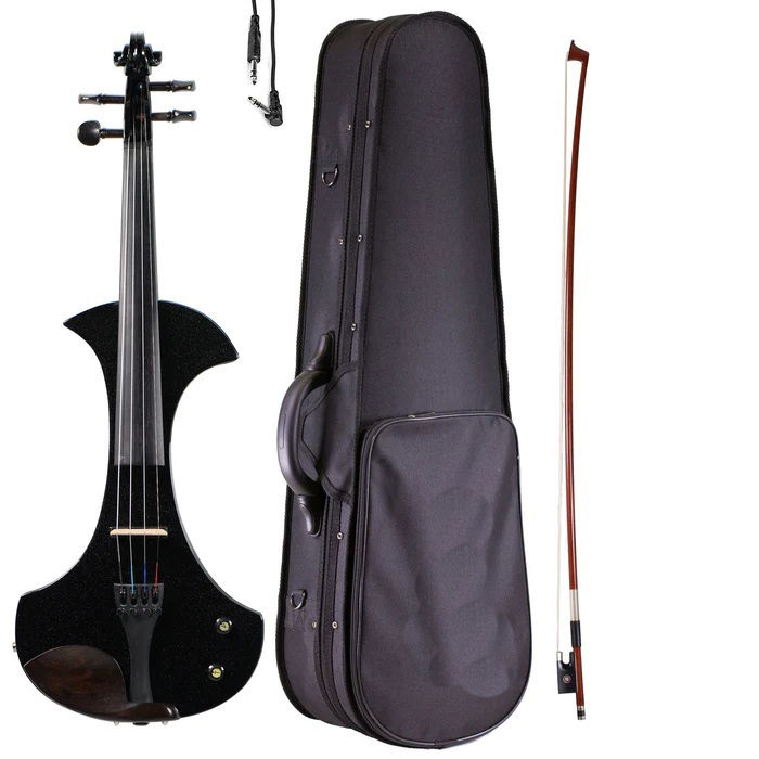 Cremon Solid CREMONA Black Color 4/4 Solid wood Electric Silent Violin Kit With Bow ...