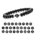 Handmade A-Z Letter Stone Bracelets -for Men Women Couple Jewelry- 6mm Black Matte Beads Bracelets Lover Valentine Day Gift. 
