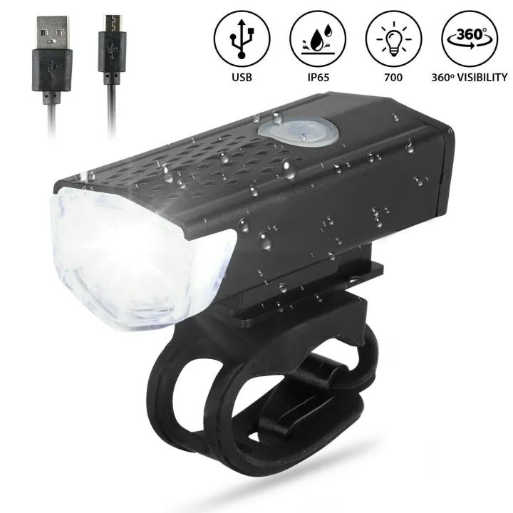 Bicycle Light USB Rechargeable 300 Lumens 3 Mode Bicycle Front Light Lamp Waterproof 6000K Bike Headlight Cycling LED Flashlight