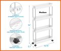4 layer Bathroom rack in 3 sizes (Large, Medium, Small), Slim Storage Cart, 4-Tier Rolling Cart, Narrow Utility Cart on Wheels, Bathroom Storage Rack Plastic Multi-Layer Shelf Multifunction Storage Rack for Kitchen Bathroom Corner (White, 4 Layers). 
