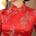Semi-stand Collar Cheongsam Vintage Floral Print Chinese Qipao Cheongsam Maxi Dress Stand Collar Long S ve Ankle Length Traditional Style for Women Women Retro Cheongsam Dress. 