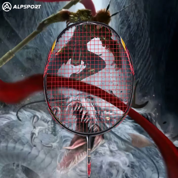 ALP ZJA88 5U 100% Full Carbon Fiber Tungsten Steel Process Titanium Alloy Slub Super Light Badminton Racket With Free String Tension 32Lbs Strung Reket Raket Badminton For Training