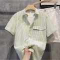 2024 Summer New Handsome Square Collar Shirt Short Sleeve High Sense Simple Trendy Casual All-Matching Shirt Men's Clothing. 