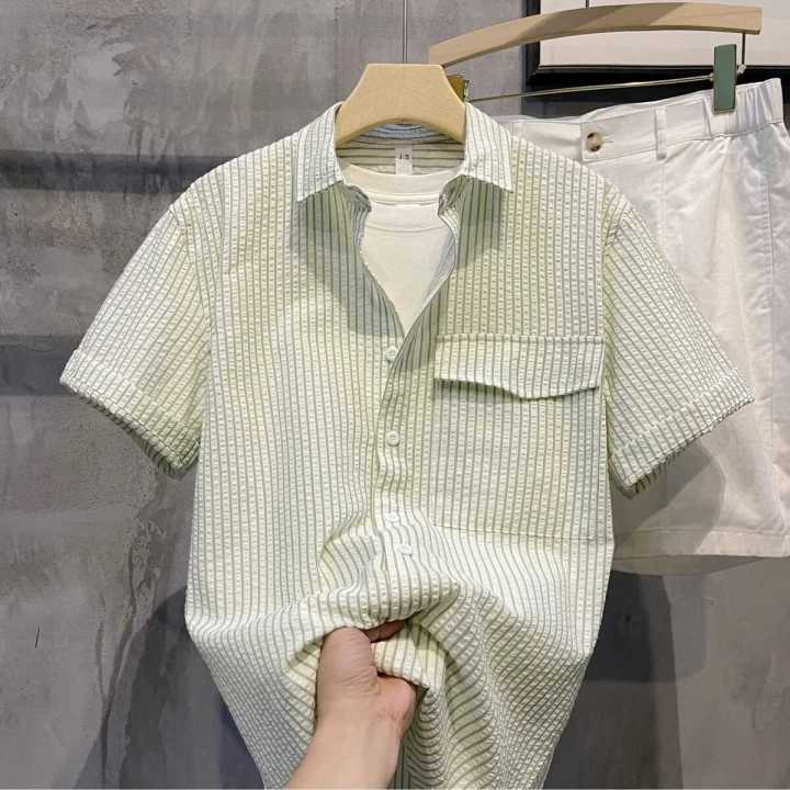 2024%20Summer%20New%20Handsome%20Square%20Collar%20Shirt%20Short%20Sleeve%20High%20Sense%20Simple%20Trendy%20Casual%20All-Matching%20Shirt%20Men's%20Clothing%20-%20Image%202