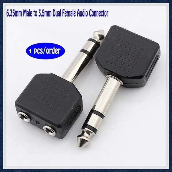 1 to 2 Audio Adapter Plug Jack Converter Mono 6.5mm Microphone Male Plug to Dual 3.5mm Female Jack Y Type Connector