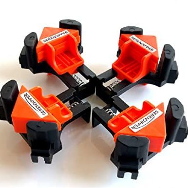 C CASIMR 90 Degree Corner Clamp, 4PCS Adjustable Single Handle Spring Loaded Right Angle Clamp, Swing Woodworking Clip Clamp Tool