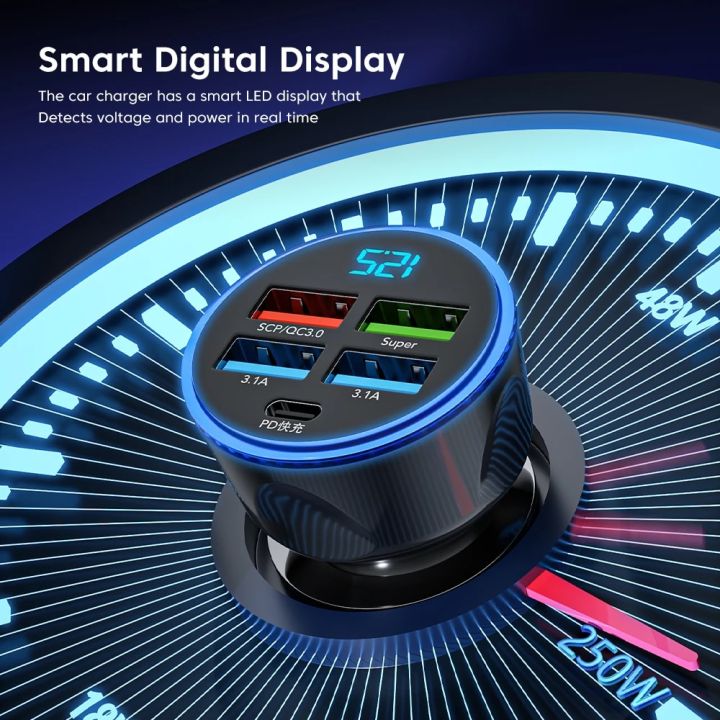 Udry%20250W%20Car%20Charger%205Ports%20Super%20Fast%20Charging%20Adapter%20Quick%20Charge%203.0%20For%20iPhone%2012%2013%20Xiaomi%20Note%20Samsung%20Huawei%20In%20Car%20-%20Image%206