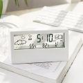 Japanese Simple Style Digital Alarm Clock Modern White Electronic Clock Temperature Humidity Clock Students Desktop Room Bedside Clock. 