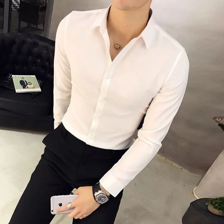 High%20Quality%20Men's%20Casual%20Solid%20Color%20Korean%20Slim%20Fit%20Business%20Long%20Sleeve%20Shirt%20Men's%20Fashion%20-%20Image%203