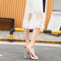 2023Summer New Outdoor Transparent Ankle-Strap High Heel Slippers Women's Platform Crystal Thick Heel Small Size Sandals. 