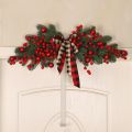 【Folio & Light】Red Berries Pine Branch Wreath Artificial Berries Snowy Pine Front Door Wreaths Wall Garland For Ornaments. 
