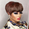 Brown Short Pixie Cut Wig Human Hair For Black Women Machine Made Wigs With Bangs Colored Brazilian Wig Human Hair Wigs. 