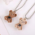 Flocking Bear Brown Teddy Bear Lady Cute Pendant Necklace Small Animal Pendant Fashion Necklaces Friendship Jewelry Accessories. 