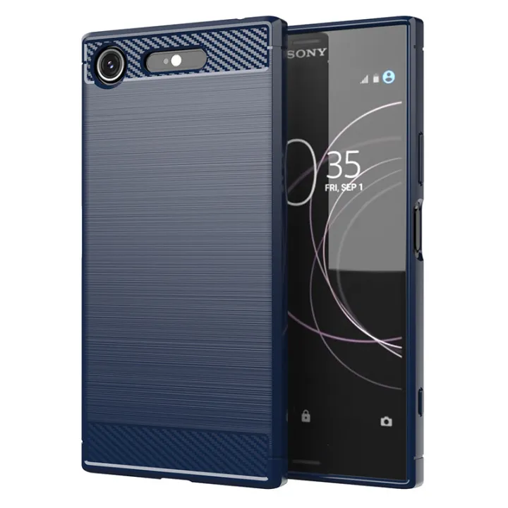 lthmy for Sony Xperia XZ1 Case Carbon Fiber TPU Soft Silicone Back Cover Armor Phone Case Casing