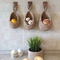 Jute Potato and Onion Storage Basket for Pantry Boho Kitchen Decor Bohemian Hanging Fruit Baskets for Kitchen. 