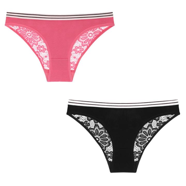 SMY 2Pcs/Set Low Multicolor Low Waist Cotton Women Briefs Lace Seamless Women Panties Soft Ladies Underwear