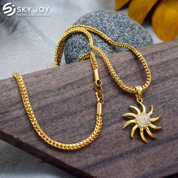 Gold Plated V Line Chain With Stone Pendant for women
