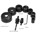 Professional 11PCS Set Hole Saw Drill Bit Kit Mandrel Wood Aluminum Plaster Board Copper Metal Plastic Carbon Steel Widely High Quality Hole Saw Kit With Carrying Case. 