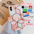 【Tento】Any Model Samsung Infinix Vivoo Oppoo Huawei Realmee Reno Tecno Apple_iPhone Back Cover For Girls Boys TPU Silicon Printed Marble Case - Design 2GudMrblPrplPopSct Printed Marble Style Soft Mobile Cover Case Pouch Pop Scoket Mobile Holder- Pink. 