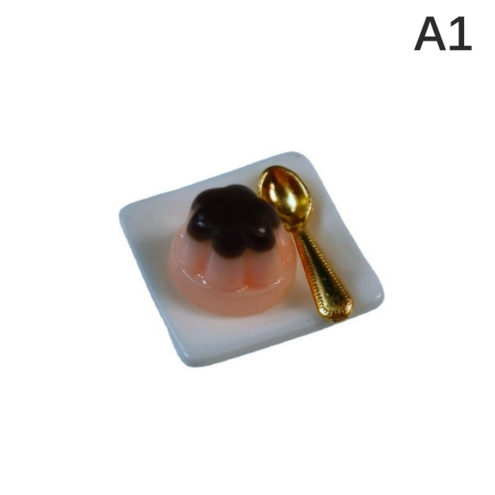 1 Set 1:12 Dollhouse Miniature Fruits Pudding With Spoon Simulation Food Model Toys for Mini Decoration Dollhouse Accessories MJK