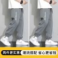 Casual Pants Men's Ice Silk Ankle-Tied Sports Pants 2024 Summer New Men's Loose Cargo Pants Men's Cropped. 