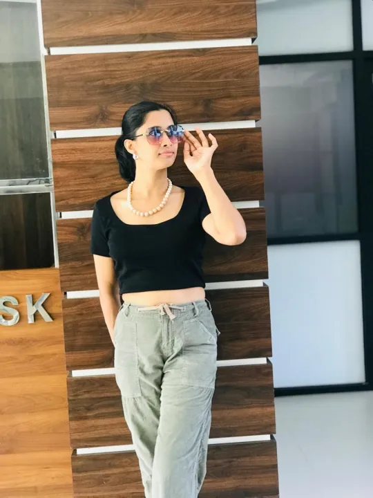 Nessie Black Ribbed Knit Square Neck Short Sleeve Crop Top