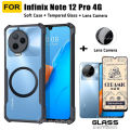 Infinix Note 12 Pro 4G Acrylic Shell Protective Cover With Ring Iron Sheet Magnet For Infinix Note 12 Pro 5G Anti-blue Ray Tempered Glass+Lens Film. 