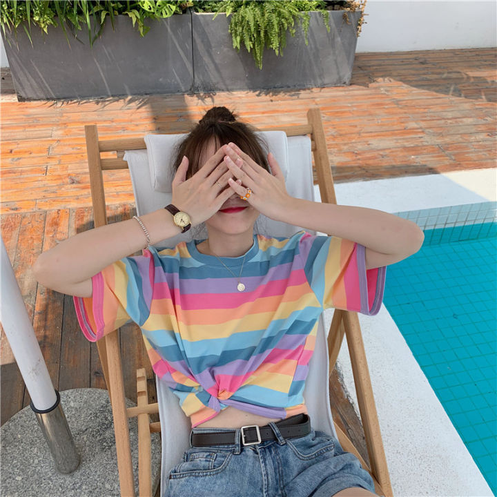 2023Summer%20New%20Korean%20Style%20Rainbow%20Striped%20Loose%20TopinsOnline%20Influencer%20Fashion%20Girl%20Short%20SleeveTT-shirt-%20-%20Image%206