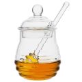 Transparent glass honey jar with lid Honey Jar with Dipper, Clear, 9 Ounces. 