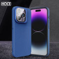 HOCE Luxury Carbon Fibre Lens Glass Plating Bracket Phone Case For iPhone 15 14 13 12 Pro Max Cases Ultrathin PC Shockproof Back Cover. 