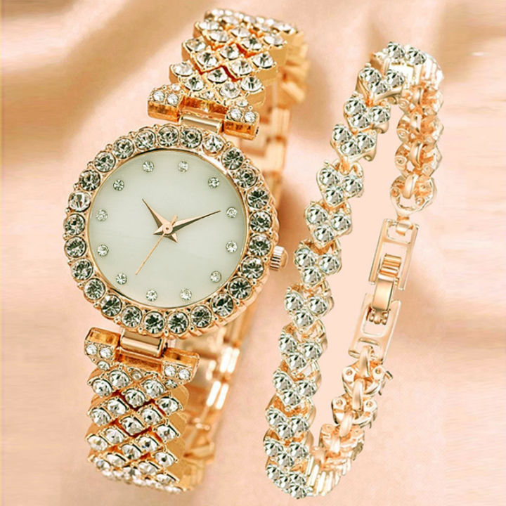 Elegant Rose Gold Quartz Watch with Fashion Diamond Bracelet for