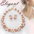 2Pcs Women Fashion Faux Pearl Rhinestone Inlaid Necklace Earrings Jewelry Set. 