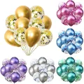 10 Pcs Balloon Set with Confetti, Chrome Balloons Wedding Birthday Anniversary Party Decoration. 